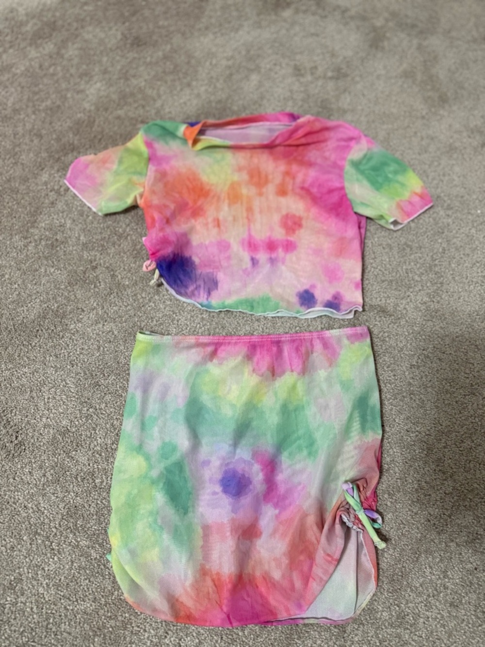 Tie-Dye Cropped Top & Skirt Set - Multicolor